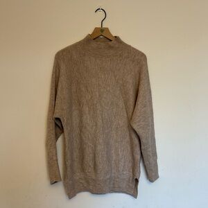 Magaschoni Mock Neck Knit Sweater Tan Medium